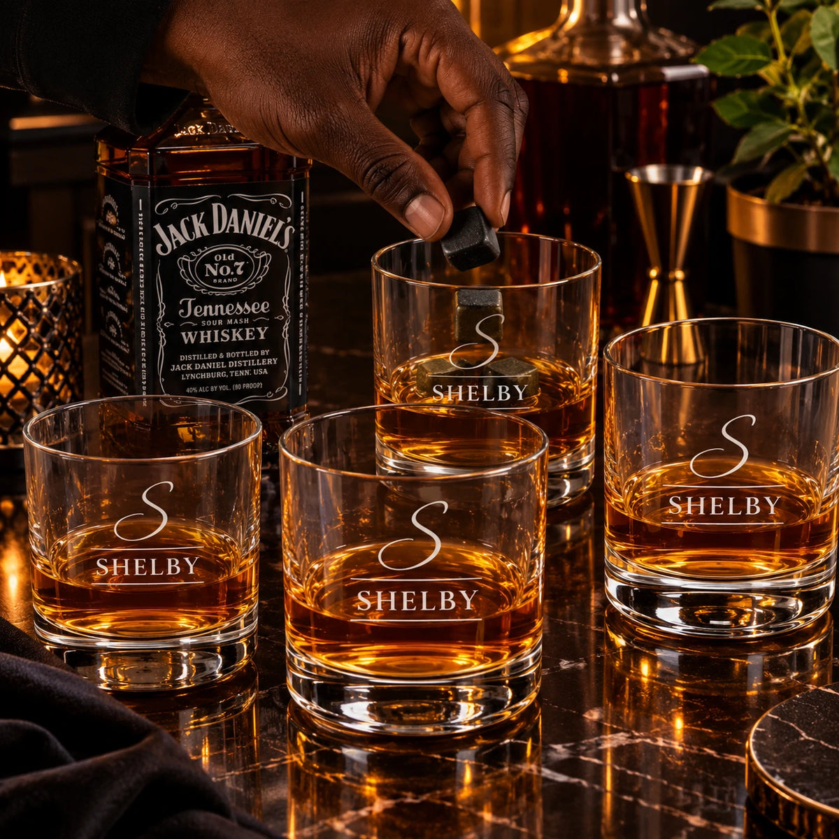 Personalised Whisky Glasses Set - Name over Initial