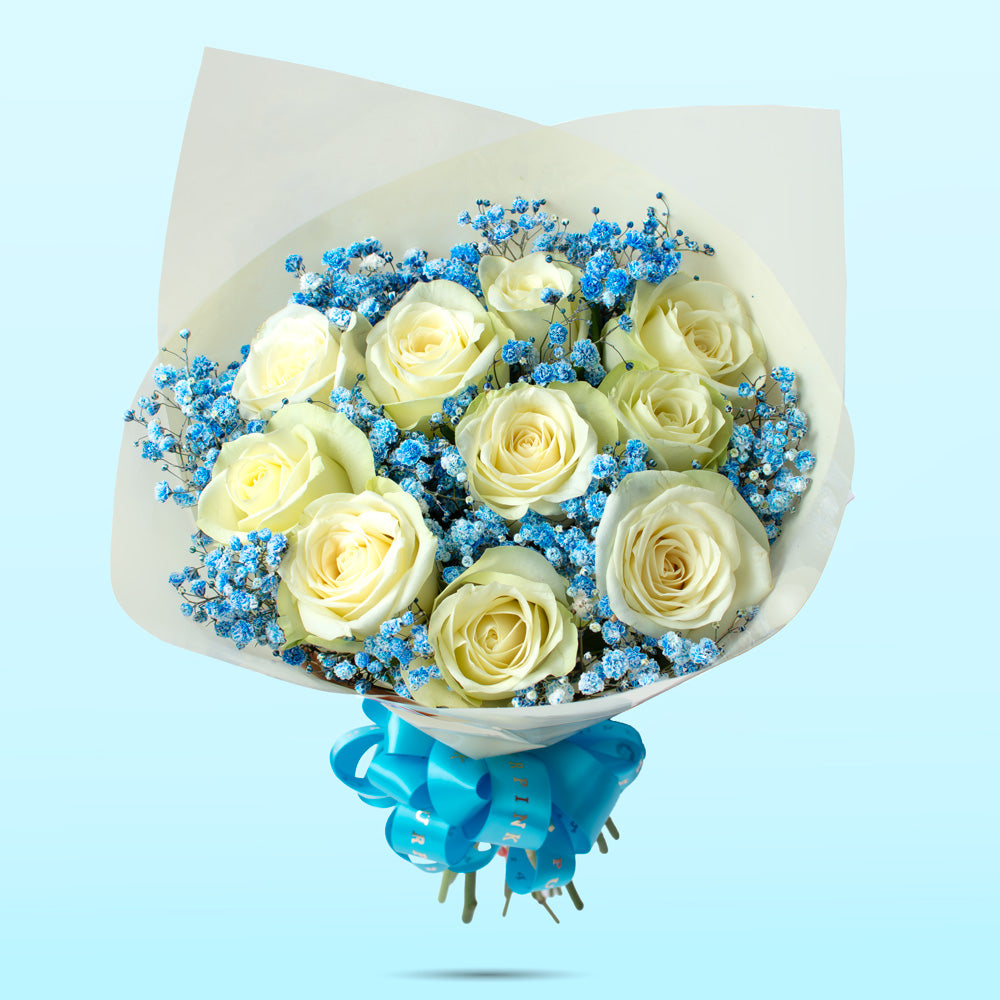 Snowfall Whispers White Roses Bouquet