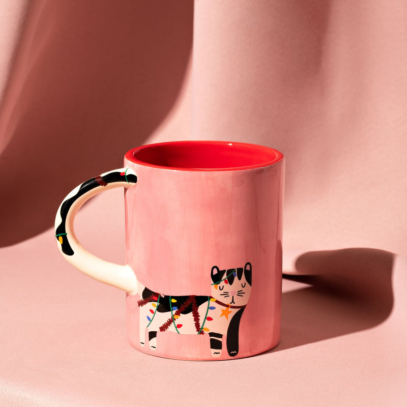 Raspberry Blossom Cat Mug With 3D Handle