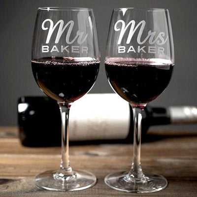 Personalised  Mr & Mrs Set Of 2 Wine Glasses