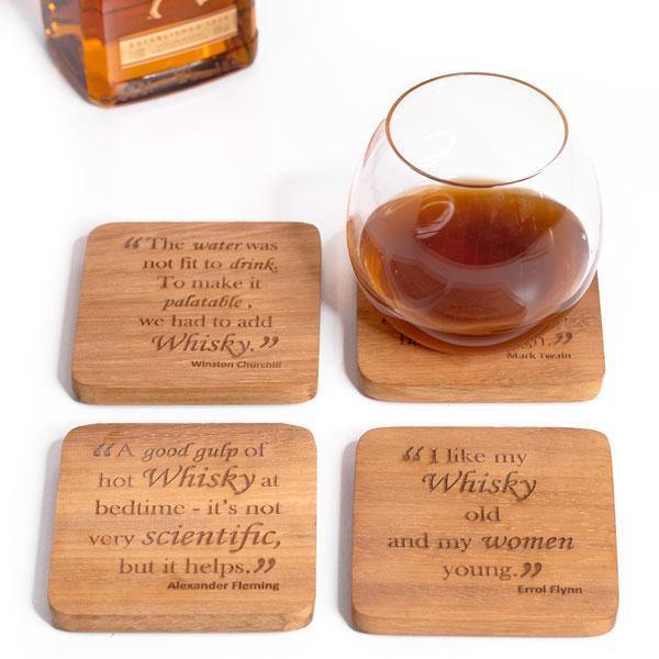 Set of 4 Wooden Coasters- Whisky Quotes