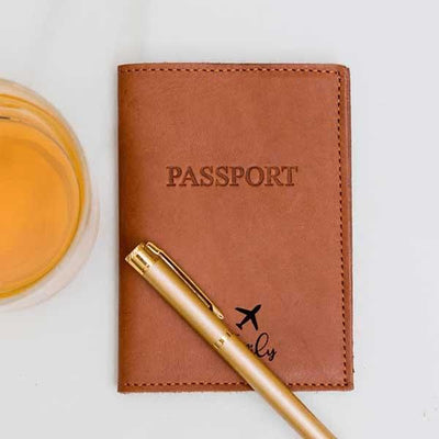 Cognac Genuine Leather Passport Holder