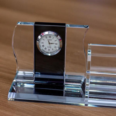Personalised Crystal Desk Organiser with a Clock