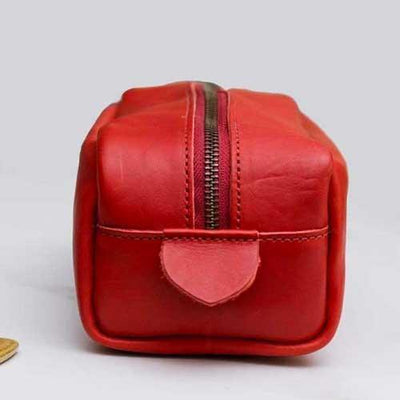 Red Genuine Leather Wash Bag