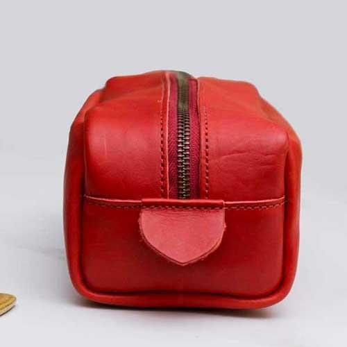 Red Genuine Leather Wash Bag