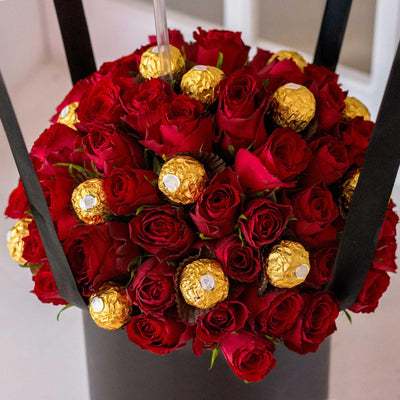 Personalised Red Roses & Ferrero Hot Air Balloon