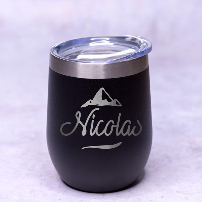 Personalised Black Round Bottomed Champagne Tumbler - Name