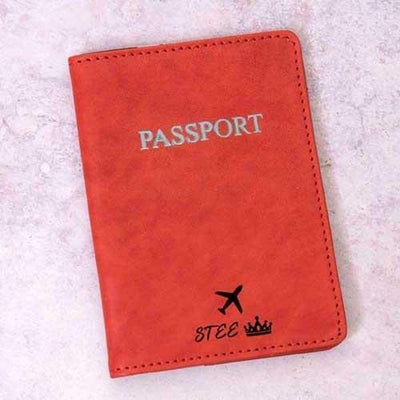 Personalised Patterned Genuine Leather Passport Holder - Red