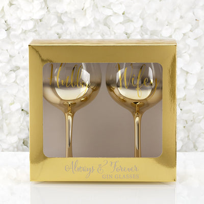 Always & Forever Set of 2 Gold Ombre Gin Glasses Hubby/Wife
