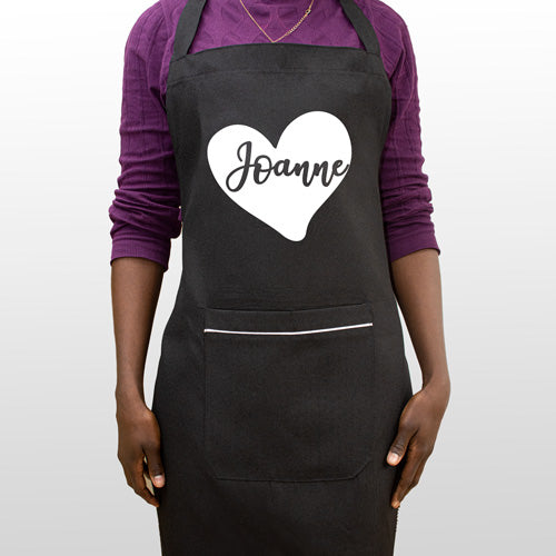 Personalised Black Apron (Heart) - Name