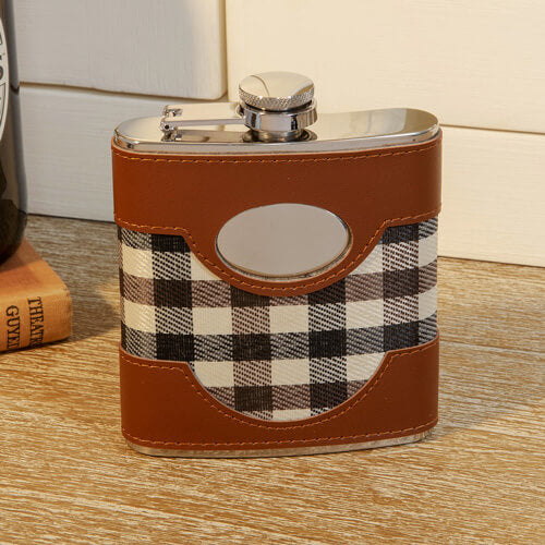 Chequer Print Faux Leather Hip Flask - 60oz