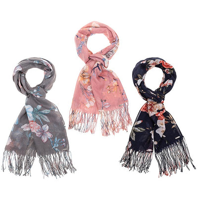 Colour Flowers Fringed Scarf