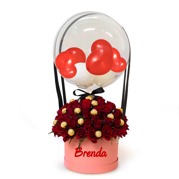 Personalised Red Roses & Ferrero Hot Air Balloon