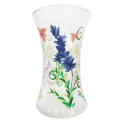 Hand Painted  Glass Flower Vase - Botanical and Butterfly