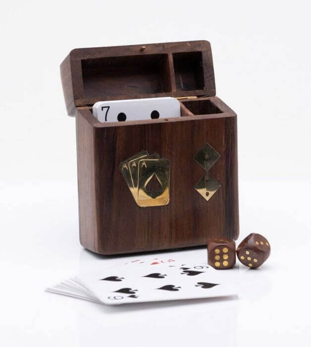 HARVEY MAKIN® Deck of Playing Cards & Dice in Wooden Box