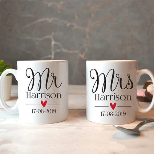 Mr & Mrs Set of Two Personalised Mugs