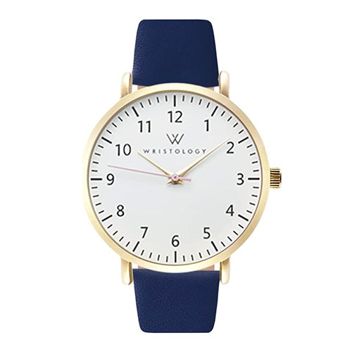 Olivia Gold - Navy blue leather Watch