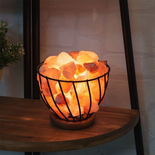 Himalayan Rock Salt Fire Effect Basket Lamp