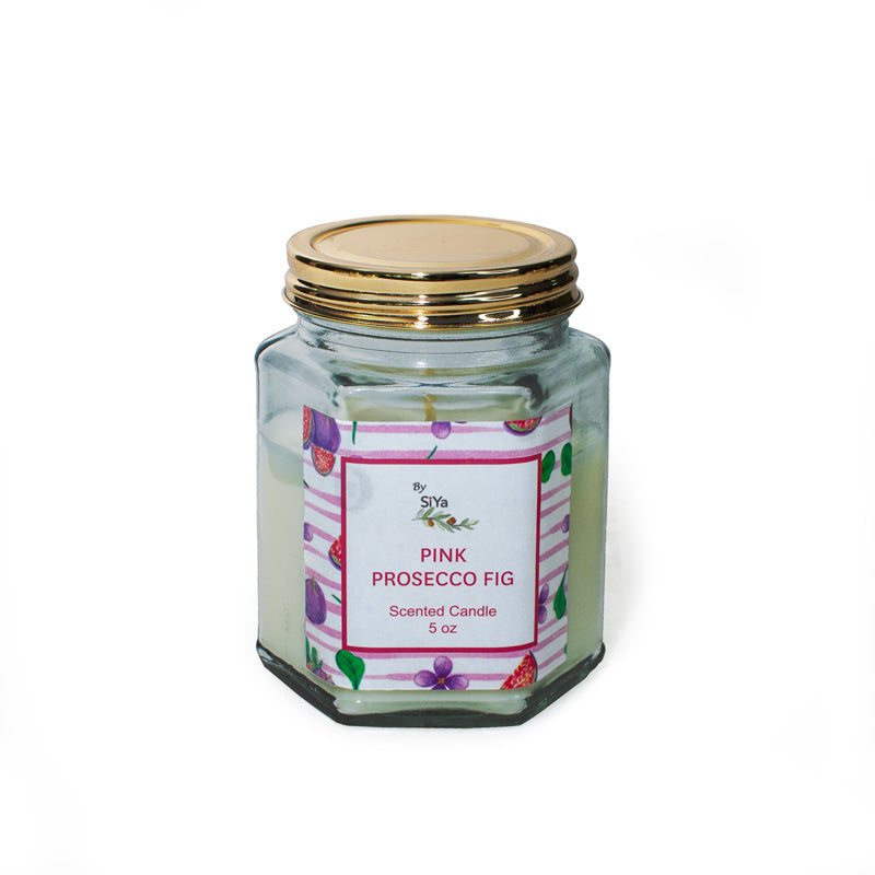 Pink Prosecco & Fig Hexagonal Glass Jar Candle 5 oz