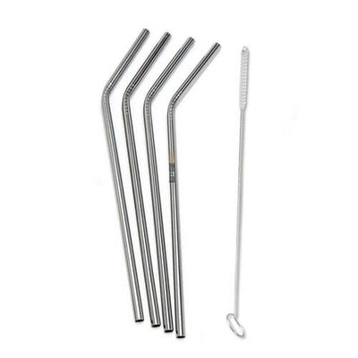 Set of 6 Angled Steel Drinking Straws & Cleaning Brush