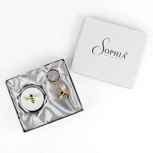 Sophia Silver Plated Bumble Bee Compact Mirror & KeyRing Set
