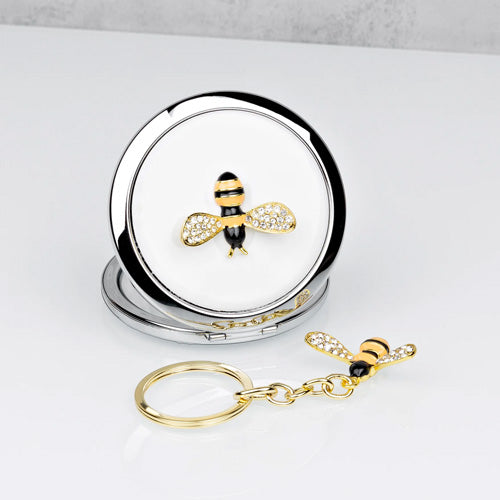 Sophia Silver Plated Bumble Bee Compact Mirror & KeyRing Set
