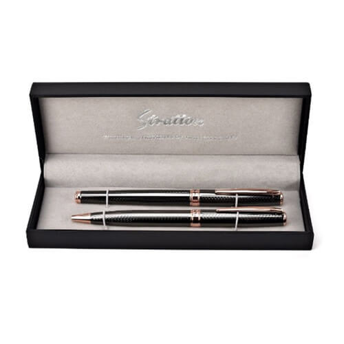 Stratton Ballpoint & Rollerball Pen Set - Black &  Gold