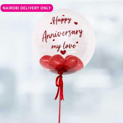 Personalised Bubble Balloon (With Red Heart-shaped Balloons) - Happy Anniversary My Love