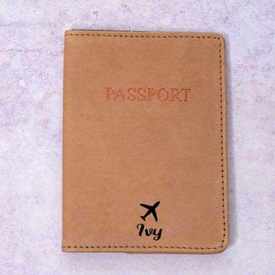 Personalised Patterned Genuine Leather Passport Holder - Tan