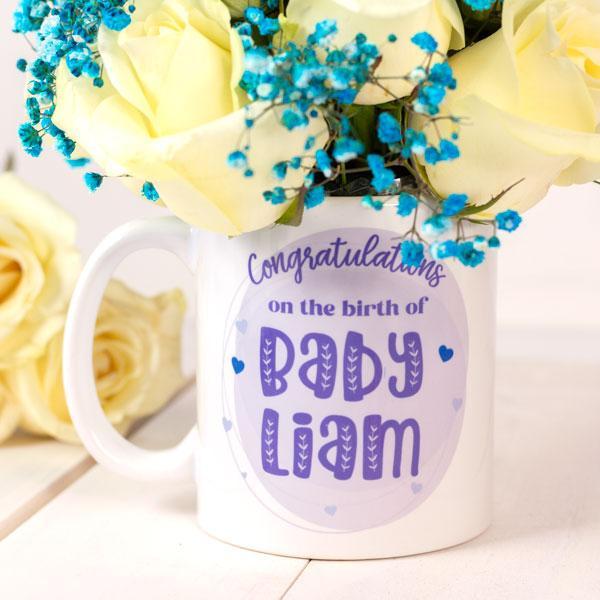 Welcome Baby Boy Flowers Arrangement In A Mug