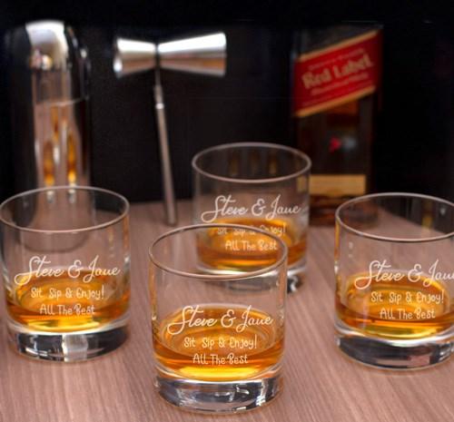 Engraved Set of 4 Stern Whiskey Glasses - New Couple