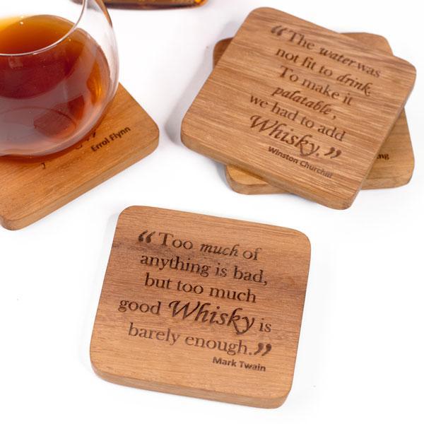 Set of 4 Wooden Coasters- Whisky Quotes