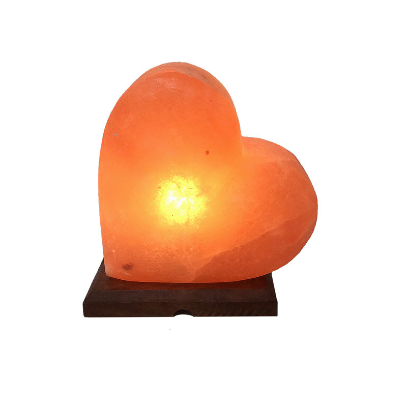 Heart Shaped Salt Lamp with Wooden Base