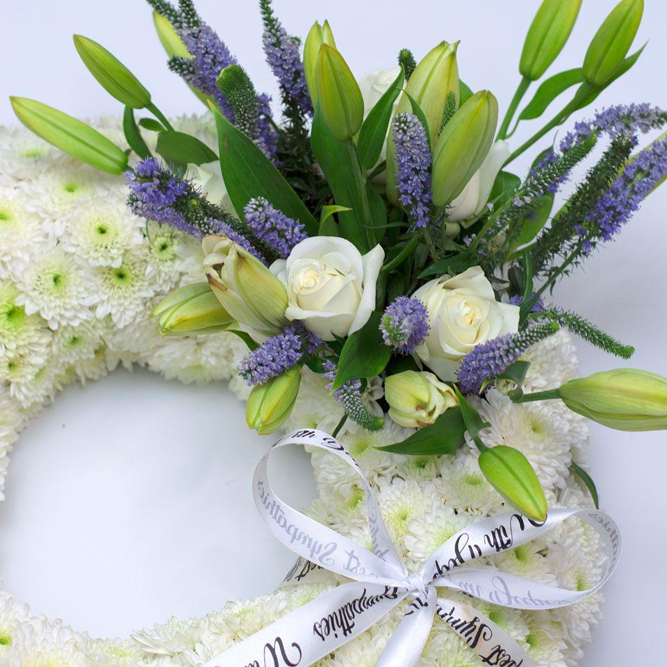 Lilies and Mums Funeral Wreath