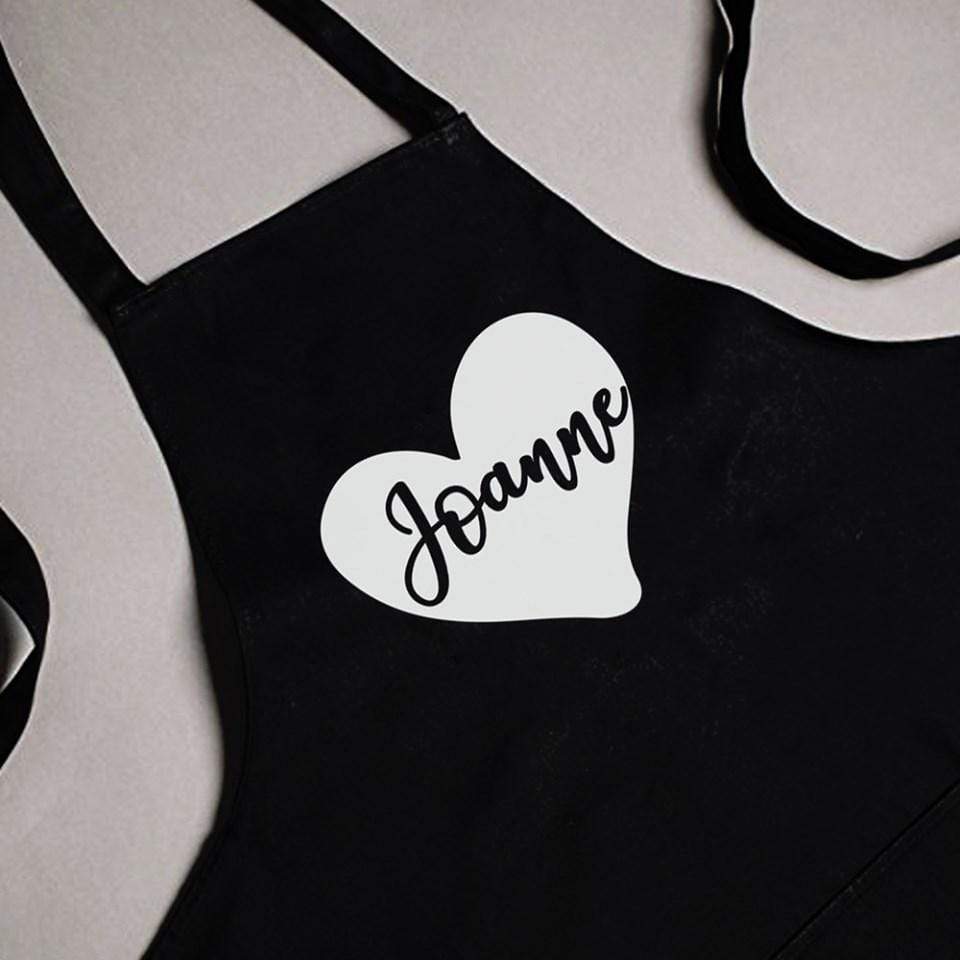 Personalised Black Apron (Heart) - Name