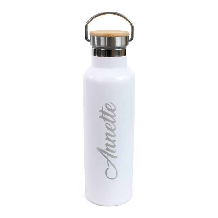 Personalised Vacuum Cannister Bamboo Lid 600ml-White